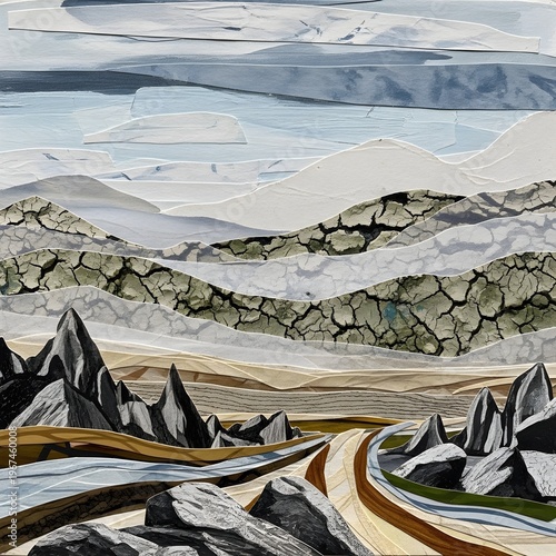 Abstract Paper Collage Mountain Landscape Art