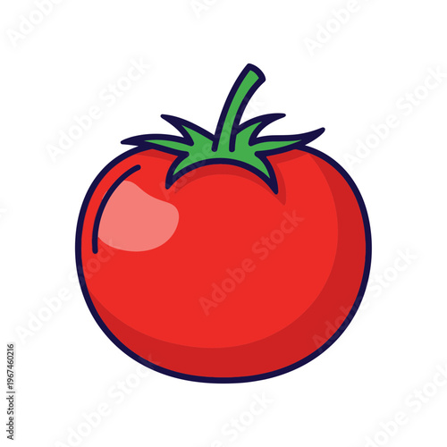 Vibrant red tomato with green stem a fresh and healthy food item.