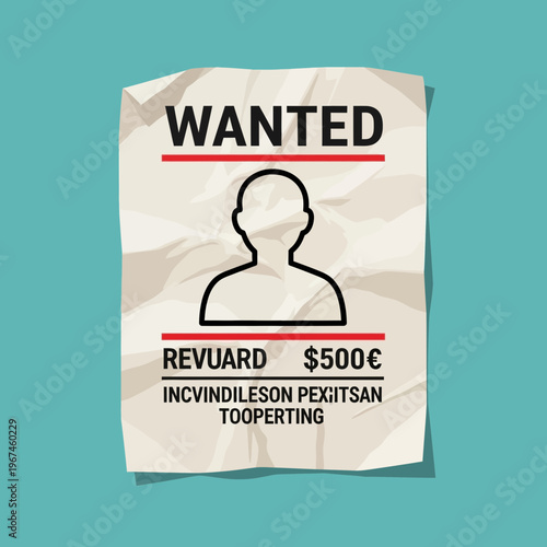 Wanted poster with silhouette of a person and reward information.
