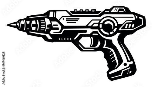 Sci-fi laser gun vector illustration with a futuristic design, representing space weapons, technology, and gaming concepts