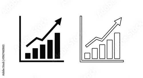 Business growth chart icons, bar graph symbols, financial statistics, vector illustrations