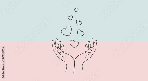 A pair of hands releasing hearts.