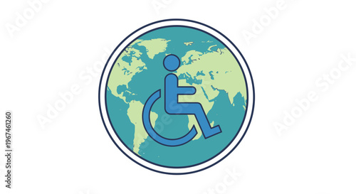 Disability awareness symbol on globe background.