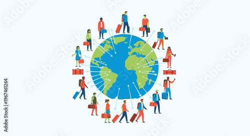 Diverse people traveling around the world.