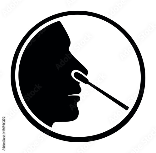 Person's profile receiving a nasal swab, representing diagnostics, testing, and health screening for viruses