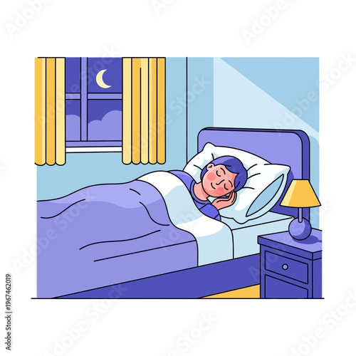 Woman Sleeping Peacefully in Bed at Night