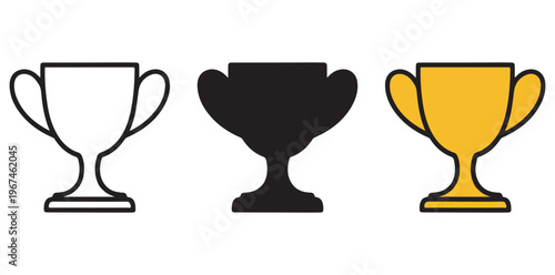Three trophies in different colors and styles on a white background silhouette