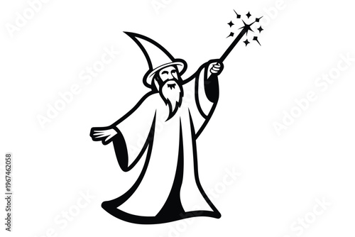 Old Mage Chanting a Potent Incantation with Floating Runes and Green Energy - Book Cover Art Style