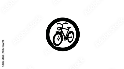 Black silhouette of a bicycle in a circle. Simple graphic design. White background
