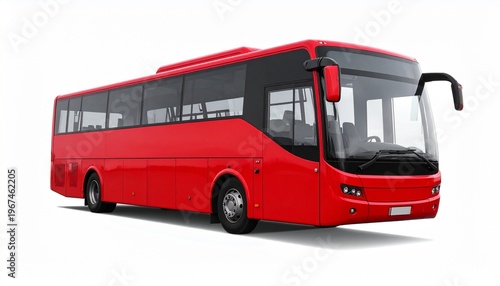 Large Red City Bus with Modern Design on White Background