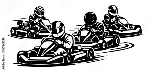 Go-kart racers driving on a track, showing speed and excitement in vector style, illustrating competition and sportsmanship