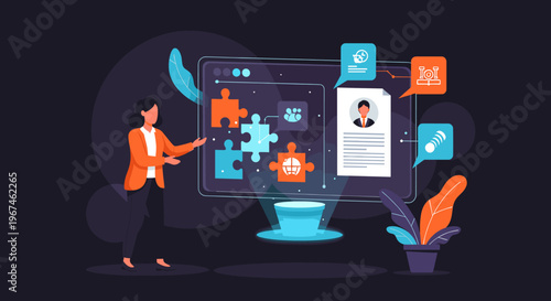 A dark background with a subtle gradient and rounded shapes