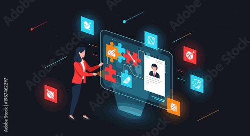 A dark space background with a red swirl design, conveying a sense of mystery and energy.