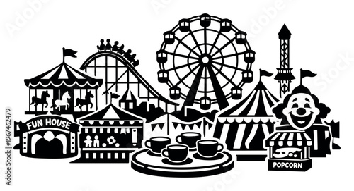 Amusement park carnival scene representing fun, entertainment, and celebration with classic rides and booths