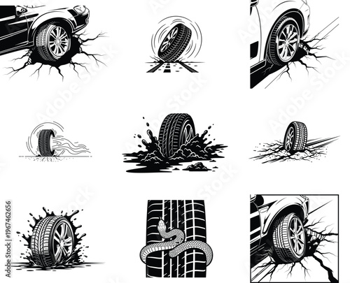 Various scenarios of tire damage and failure during vehicle operation