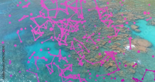 Overlay starting over reef, colored dots appearing then connecting into mesh, mapping coastal data