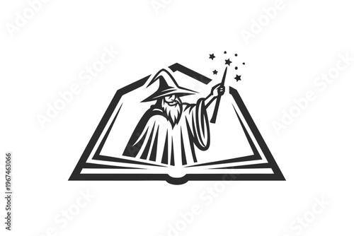 Wise Wizard Unleashing a Vivid Spell, Cartoon Magician with Sparkling Magic