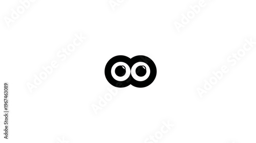 Black and white illustration of two stylized cartoon eyes, looking forward