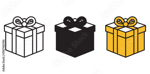 Three colorful gift boxes with bows on a white background silhouette