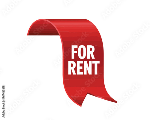 A red ribbon banner displaying the text for rent in white letters