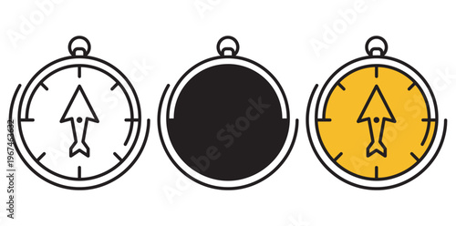 A set of three stopwatch icons in different states of activation on a white background silhouette