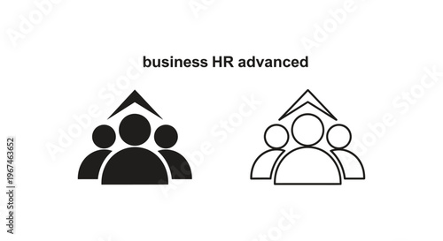 HR business icons, advanced human resources symbols, black and white vector graphics, team management illustrations