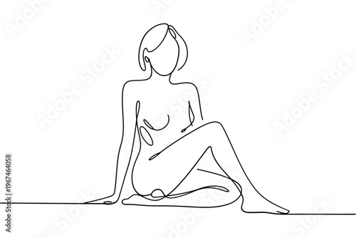 Minimalist line drawing of a woman seated in a relaxed pose