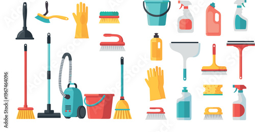 Comprehensive Cleaning Tools Set with Mop, Bucket, Gloves, Vacuum, Brushes, Spray Bottles, and Cleaning Supplies for Household and Office Use