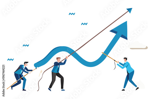 Teamwork propelling a growth arrow forward with collaborative effort and determination