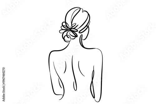 Elegant line drawing of a woman s back with an updo hairstyle