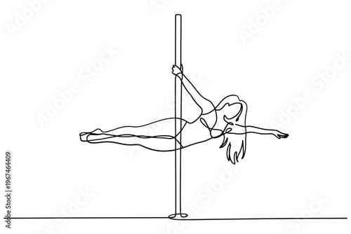 Elegant one line drawing of a woman performing on a pole