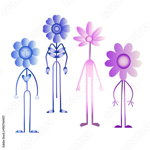 Illustration of four stylized figures with flower heads.