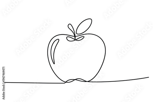 Minimalist line drawing of a single ripe apple on a white background