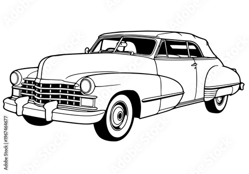Vintage classic american luxury car line art vector illustration