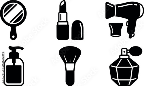 Makeup brush lipstick mirror hairdryer and perfume bottle