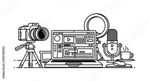 A computer and recording equipment setup.