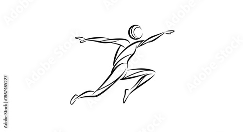 Energetic abstract figure in a dynamic leaping pose, conveying powerful athletic movement and freedom on an isolated white background.