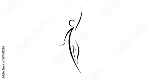 Graceful Abstract Figure Dancing with Arms Raised on Isolated White Background