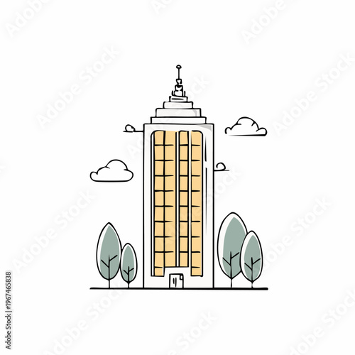 Tall Building With Yellow Windows.