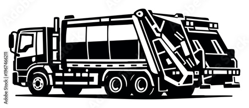 Garbage truck vector illustration showing waste collection vehicle, symbolizing city sanitation and recycling services
