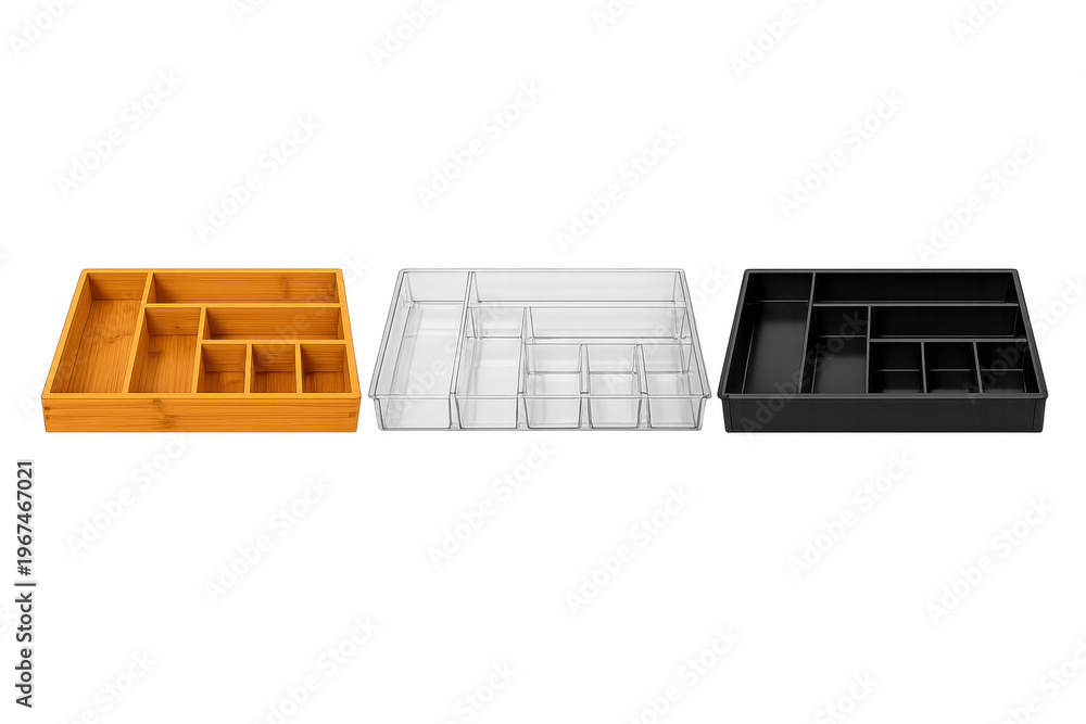Obraz premium Drawer organizers in bamboo, plastic and acrylic for storage
