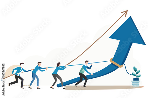 Teamwork propelling a growth arrow upwards symbolizing business success