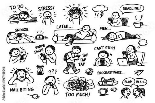 Small human stress icon simple layout doodle phone situations image vector generation