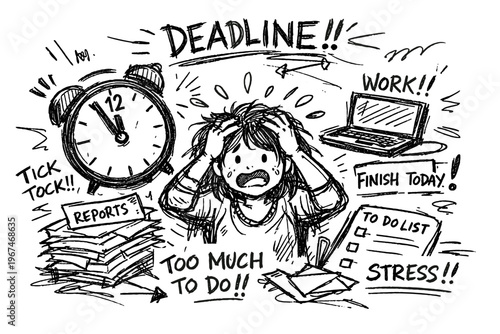 Imperfect doodle to generation image tasks clock vector around simple messy person