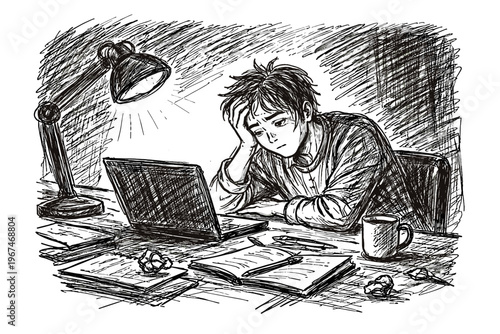 Person simple tired posture imperfect night icon uneven image generation late vector