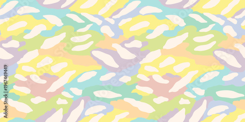 Abstract vector seamless pattern with animal print. Cute elegant cut-out style illustration with spots, organic shapes. Colorful background. Modern patchwork texture. Repeated trendy summer design