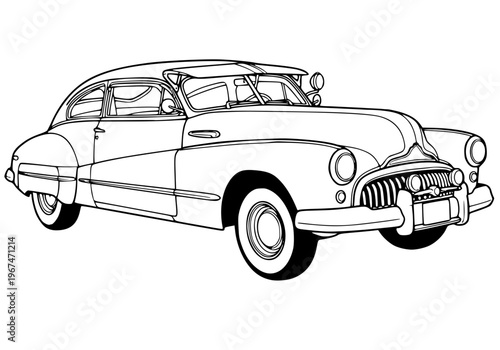 1940s classic sedan vector line art illustration