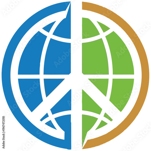 Blue and green globe with white lines with world map with graphic design with vector art