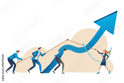 Teamwork propelling a growth arrow upwards symbolizing success and collaboration