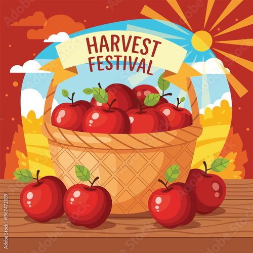 Basket of apples with harvest festival sign